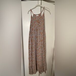 Anthropologie Floral Maxi Dress in Orange and Blue